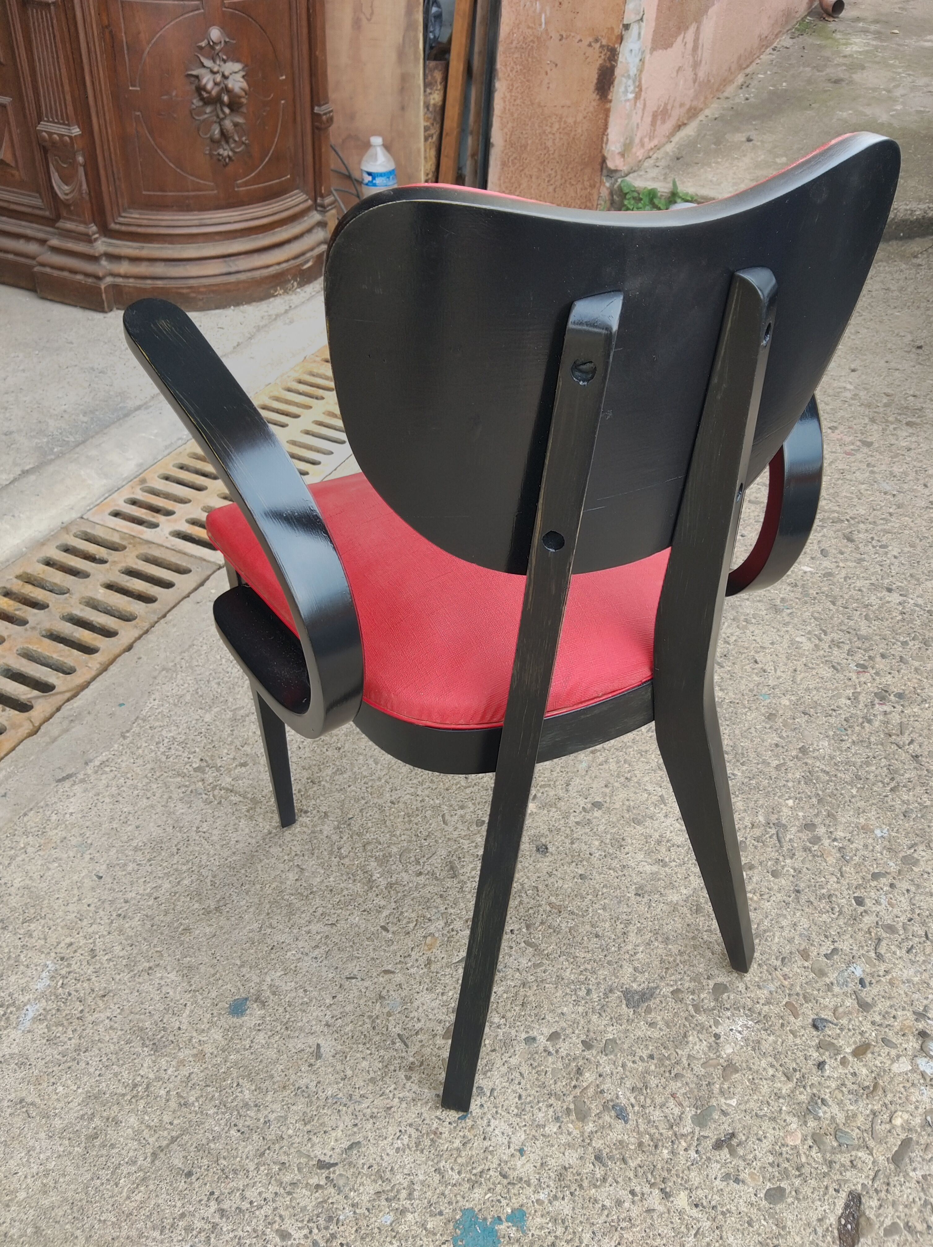 Fauteuil de bureau vers 1950 rouge et noir