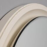 VINTAGE ROUND WALL MIRROR FROM THE 1970S IN WHITE WOOD, ITALIAN DESIGN