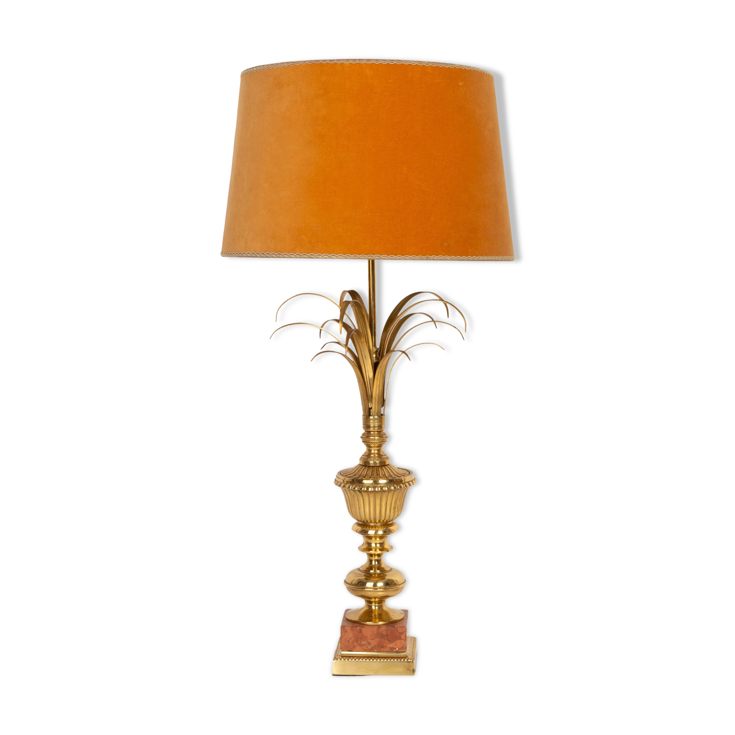 Mid-Century Hollywood Regency Orange Velvet Table Lamp, France, 1960s
