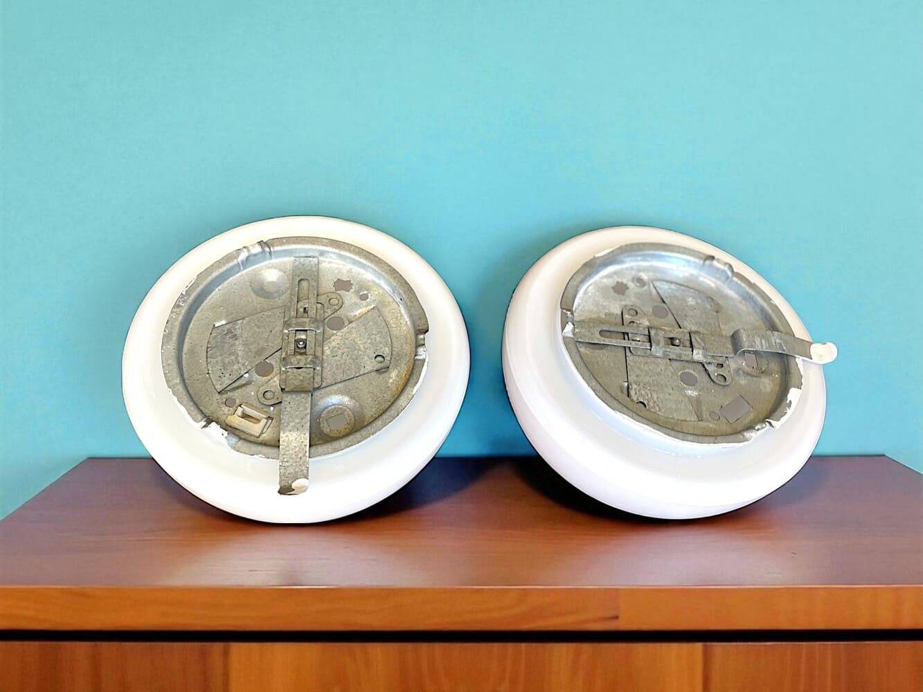 Pair white opaline glass flush mount ceiling or wall lamps