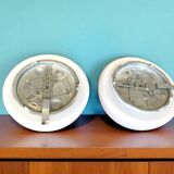 Pair white opaline glass flush mount ceiling or wall lamps