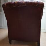 Worn Leather Buttoned Library Fireside Armchair, 1840's