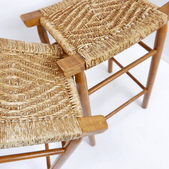 Set of 3 bar stools in Oak and Rush woven seat