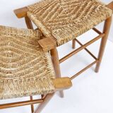 Set of 3 bar stools in Oak and Rush woven seat