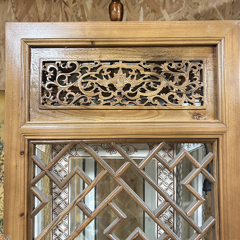 Set of 2 Vietnamese panels with geometric lattice.