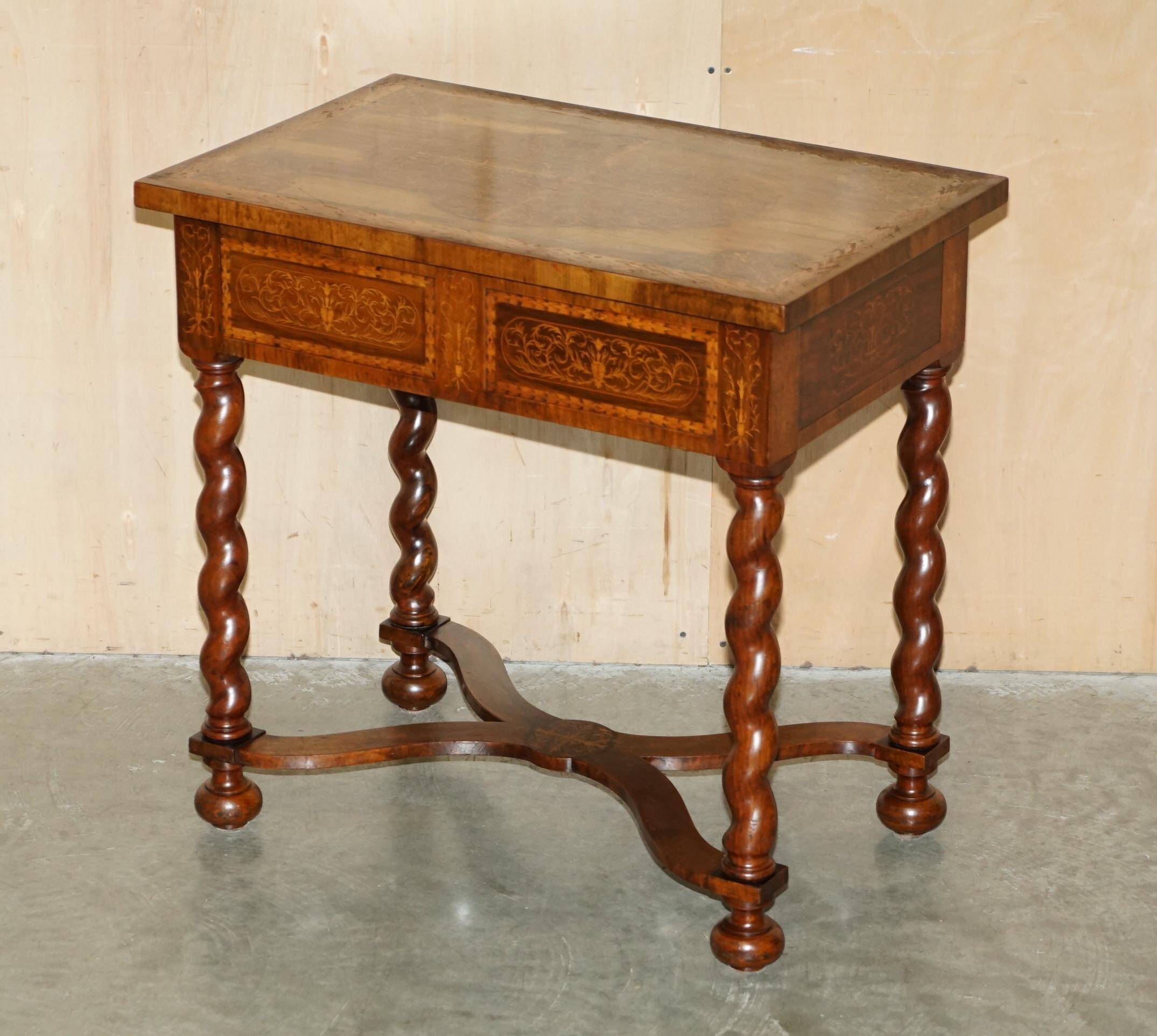 William & Mary antique marquetry drawer desk in Seaweed style.