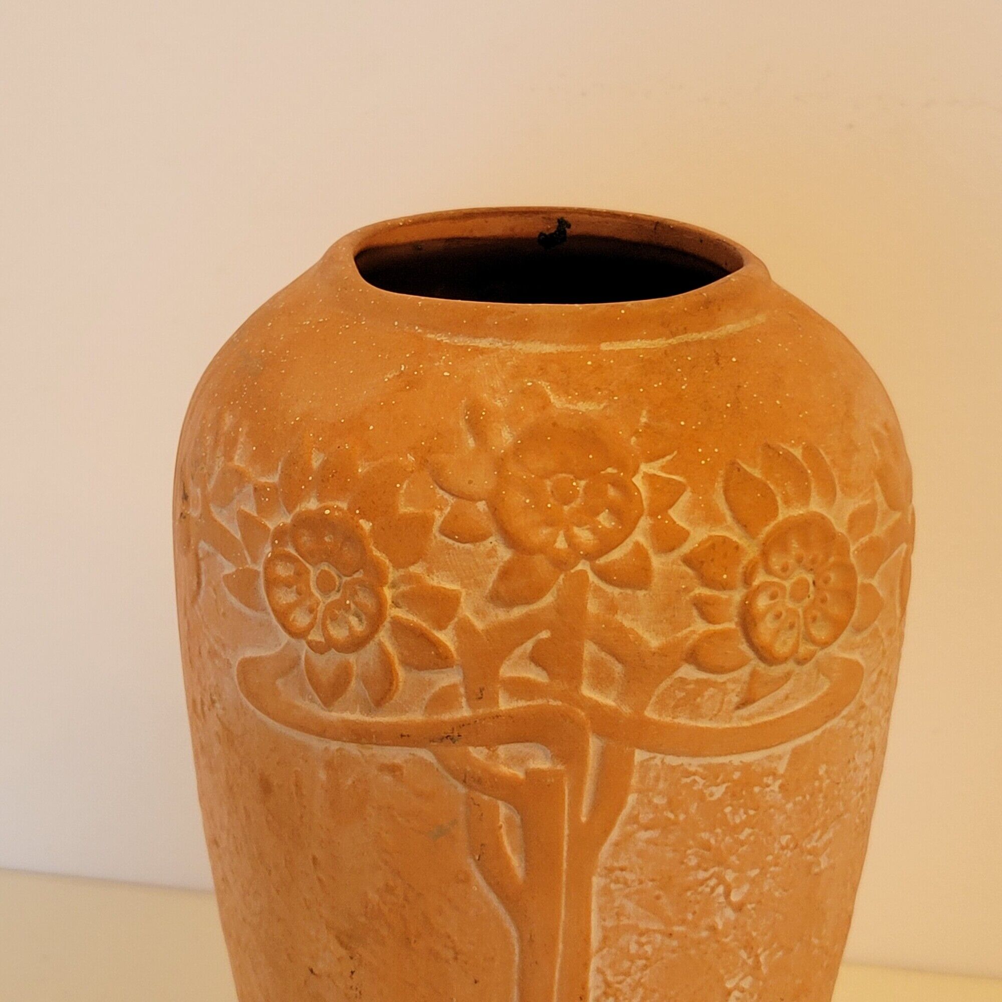 Terracotta vase sunflower decoration 1910, art nouveau