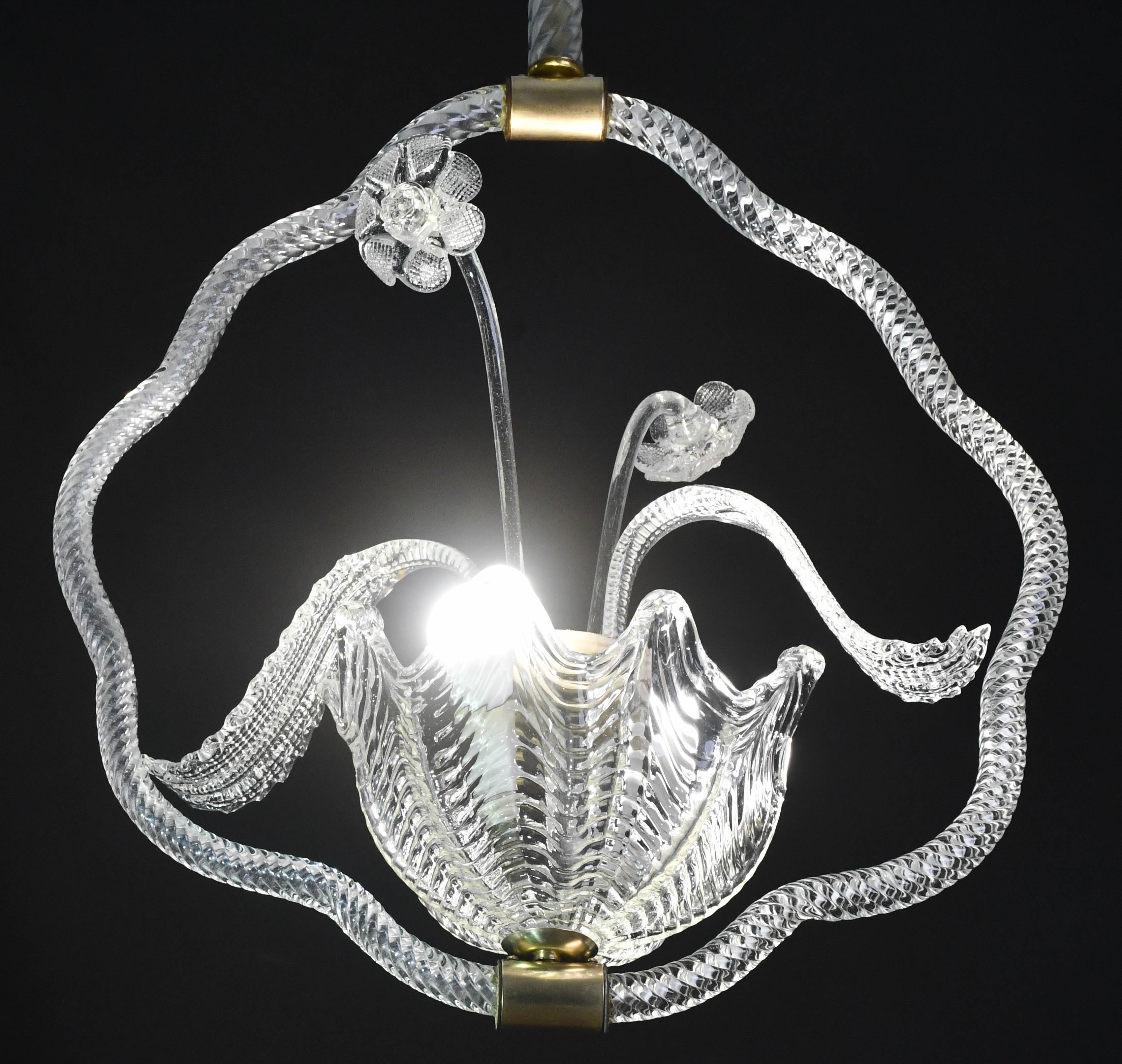 Art Deco transparent Barovier e Toso light with flowers, 1940s