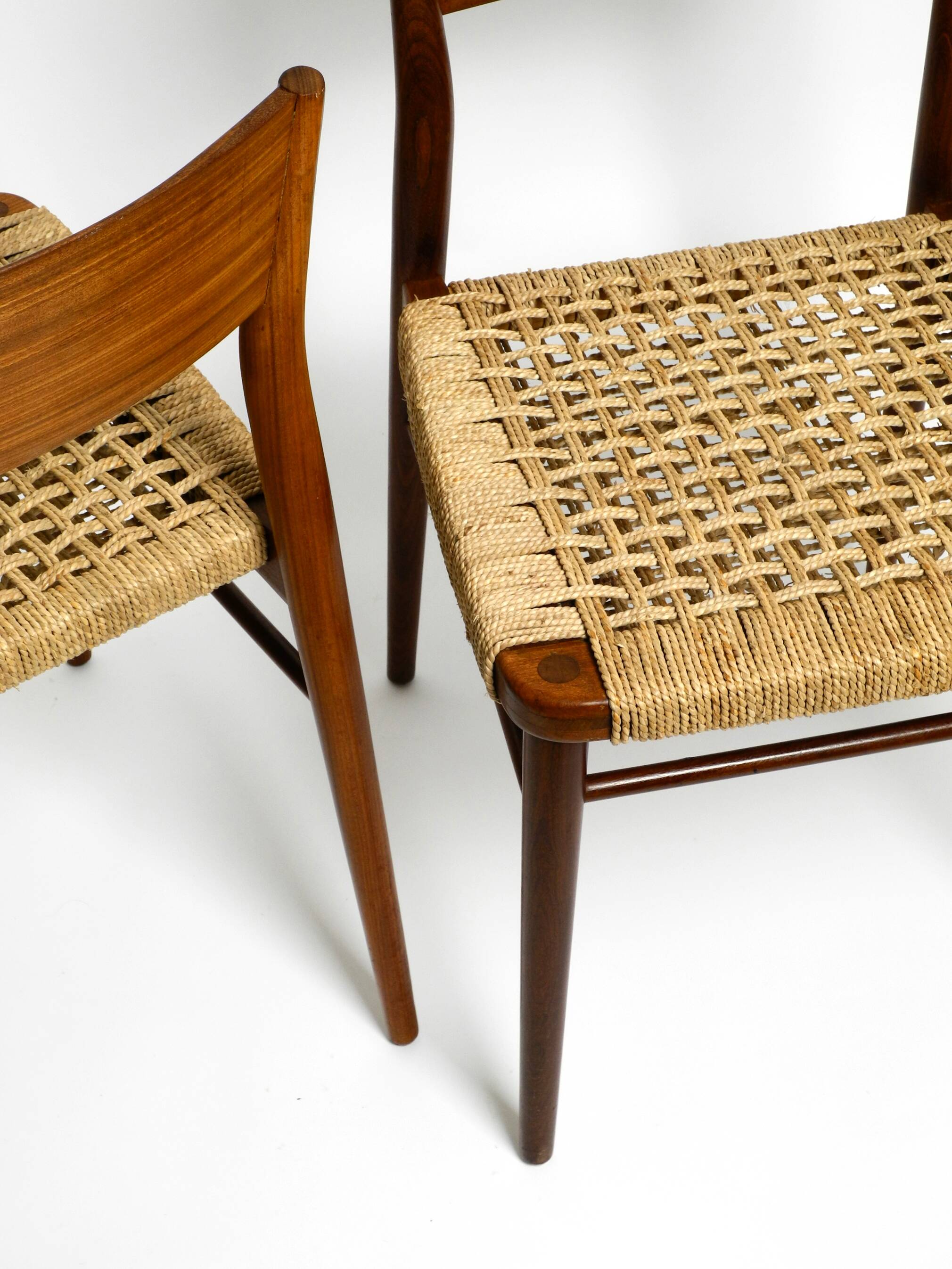 Two original 1960s Wilkhahn chairs made of walnut with wicker cane