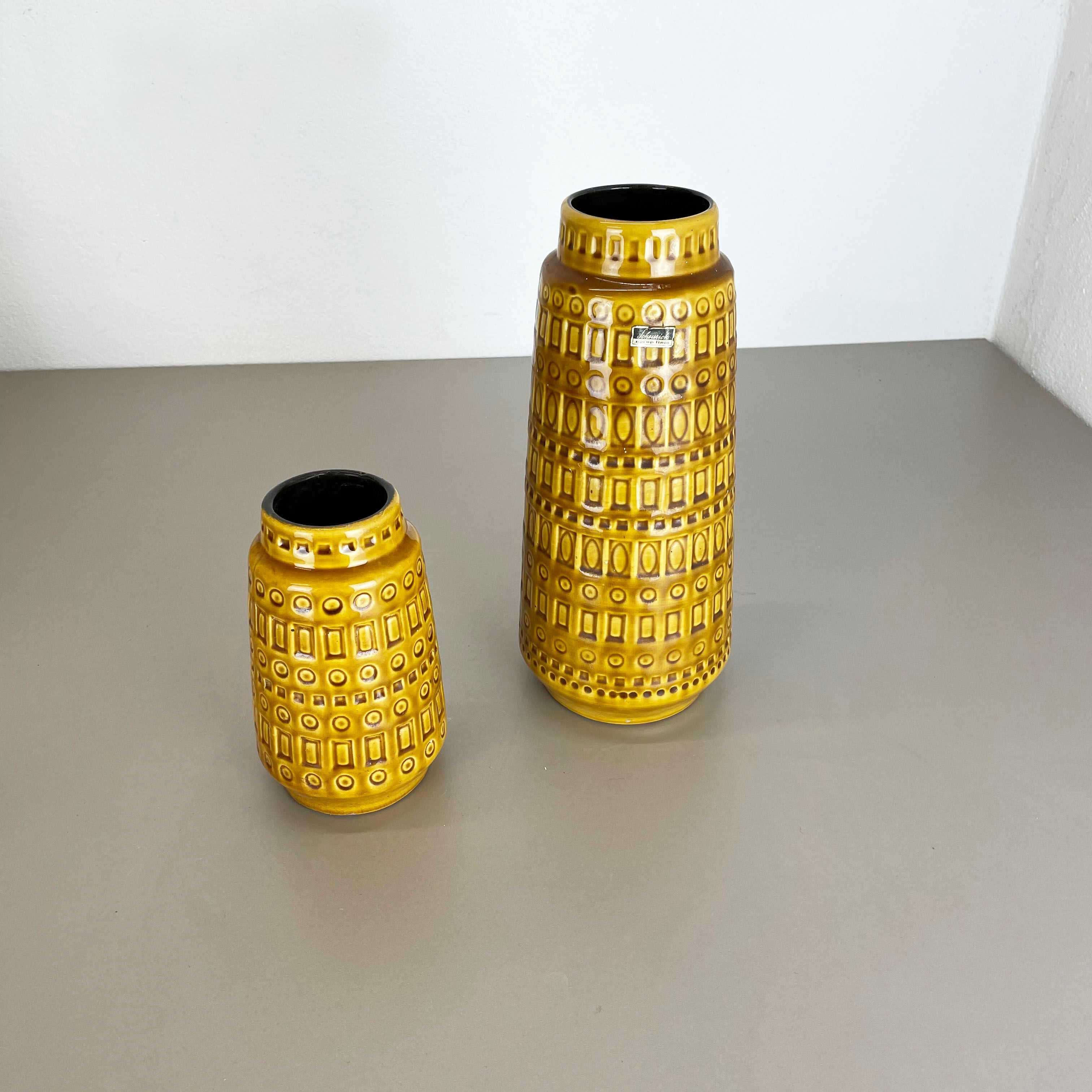 Set of two pottery fat lava vases "ochre" by scheurich, germany, 1970s