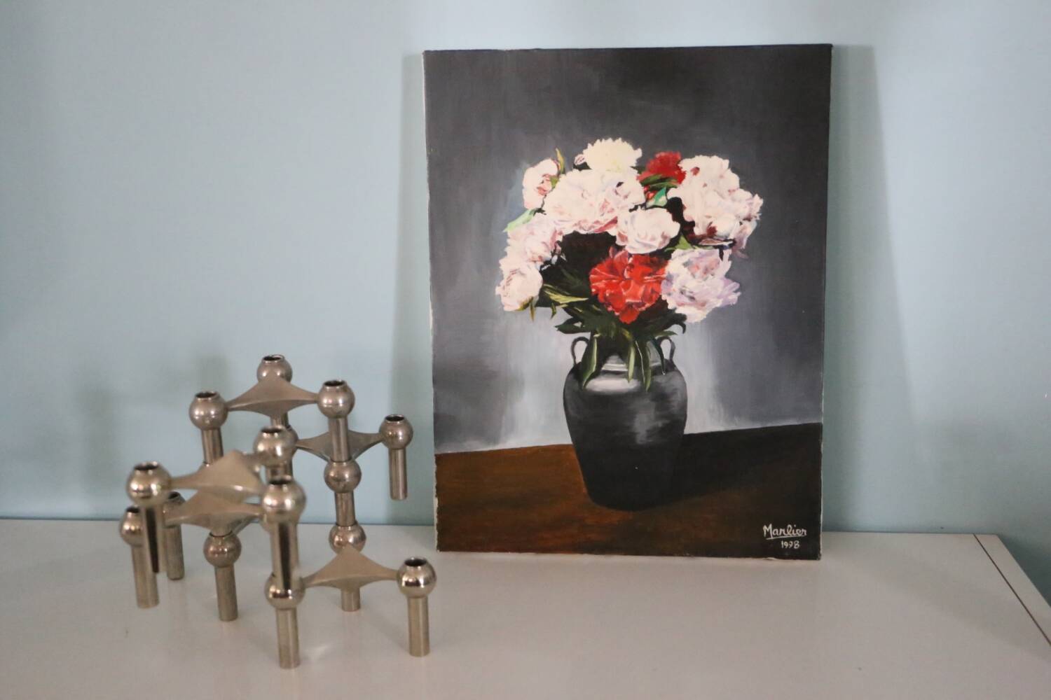 Painting Bouquet, still life, signed Marlier