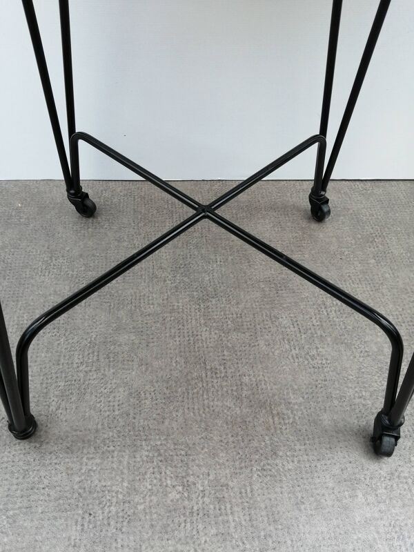 Desserte bois et métal sur roulette pied Eiffel vintage made in France 1960