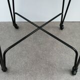 Wood and metal dessert trolley on wheels, vintage Eiffel leg, made in France 1960.
