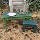 Solid wood farmhouse stool painted green
