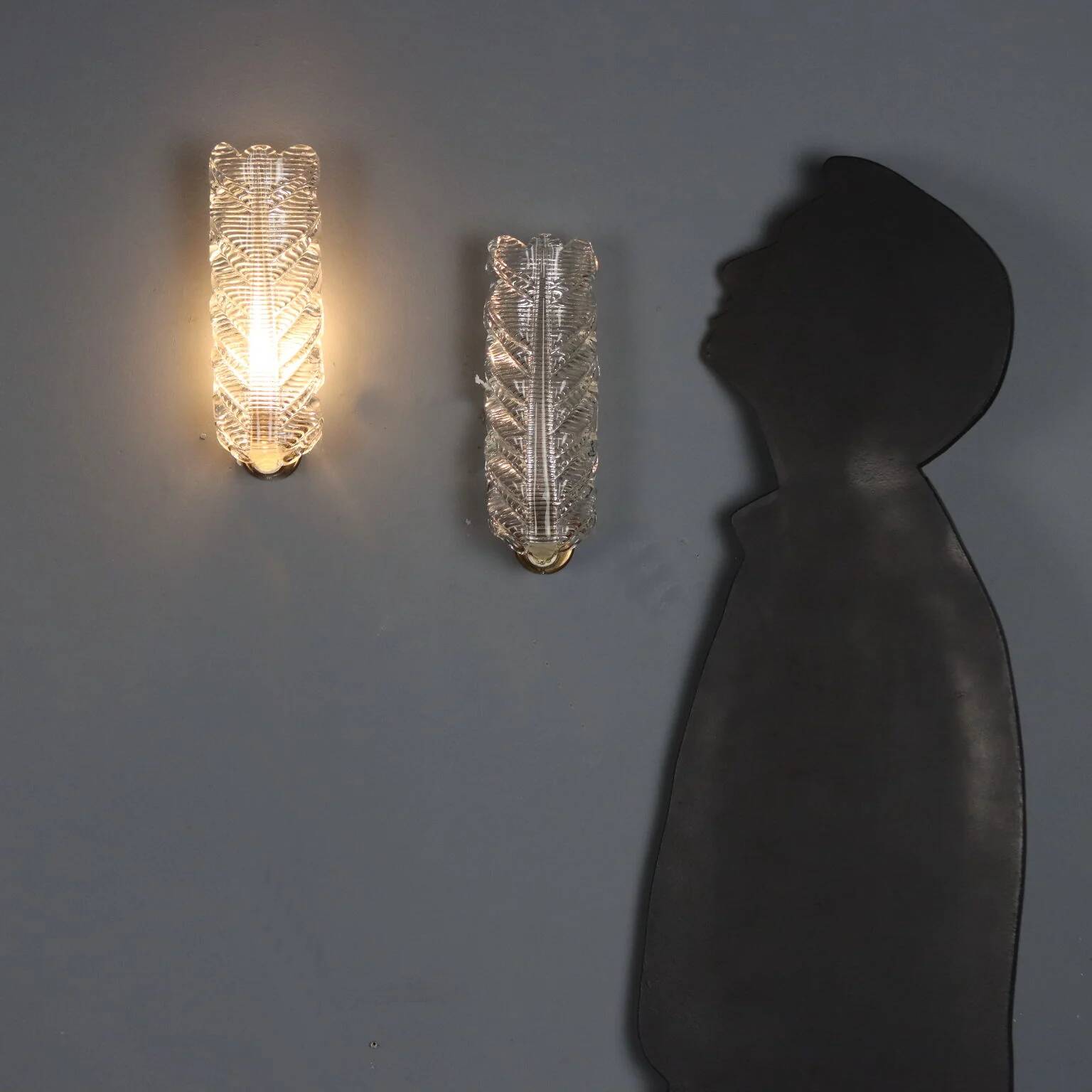 1950s brass and glass wall sconces
