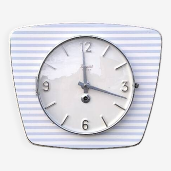 Horloge murale céramique vintage silencieuse "Bayard blanc bleu argent"