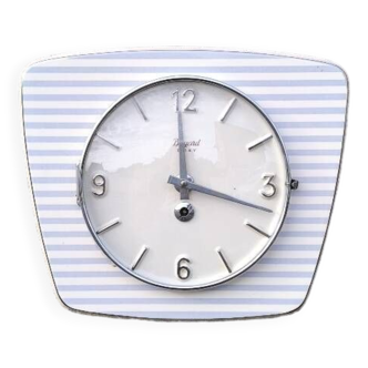 Horloge murale céramique vintage silencieuse "Bayard blanc bleu argent"