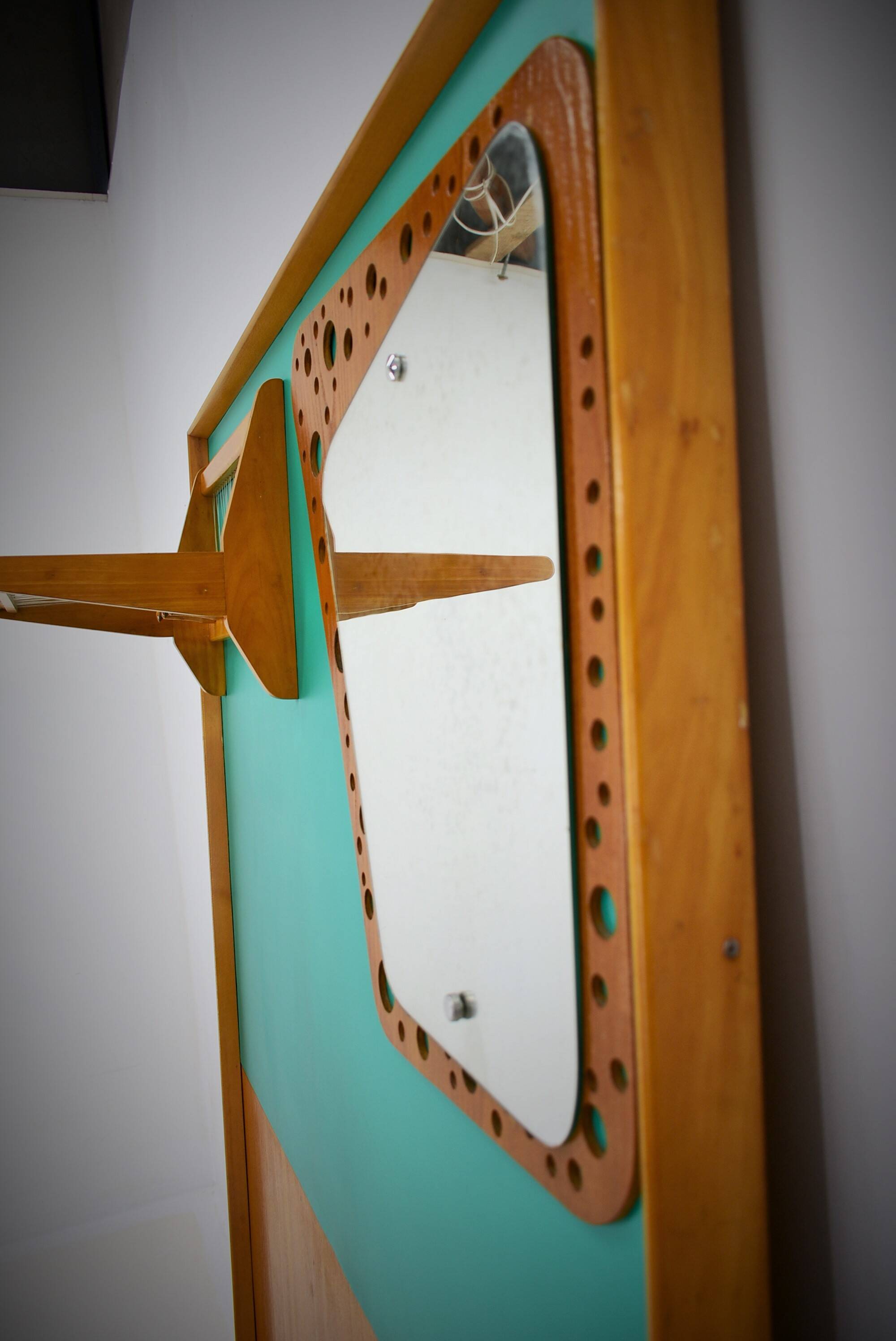 Mid-Century  Wall Mounted Coat Rack Czechoslovakia , 1970's