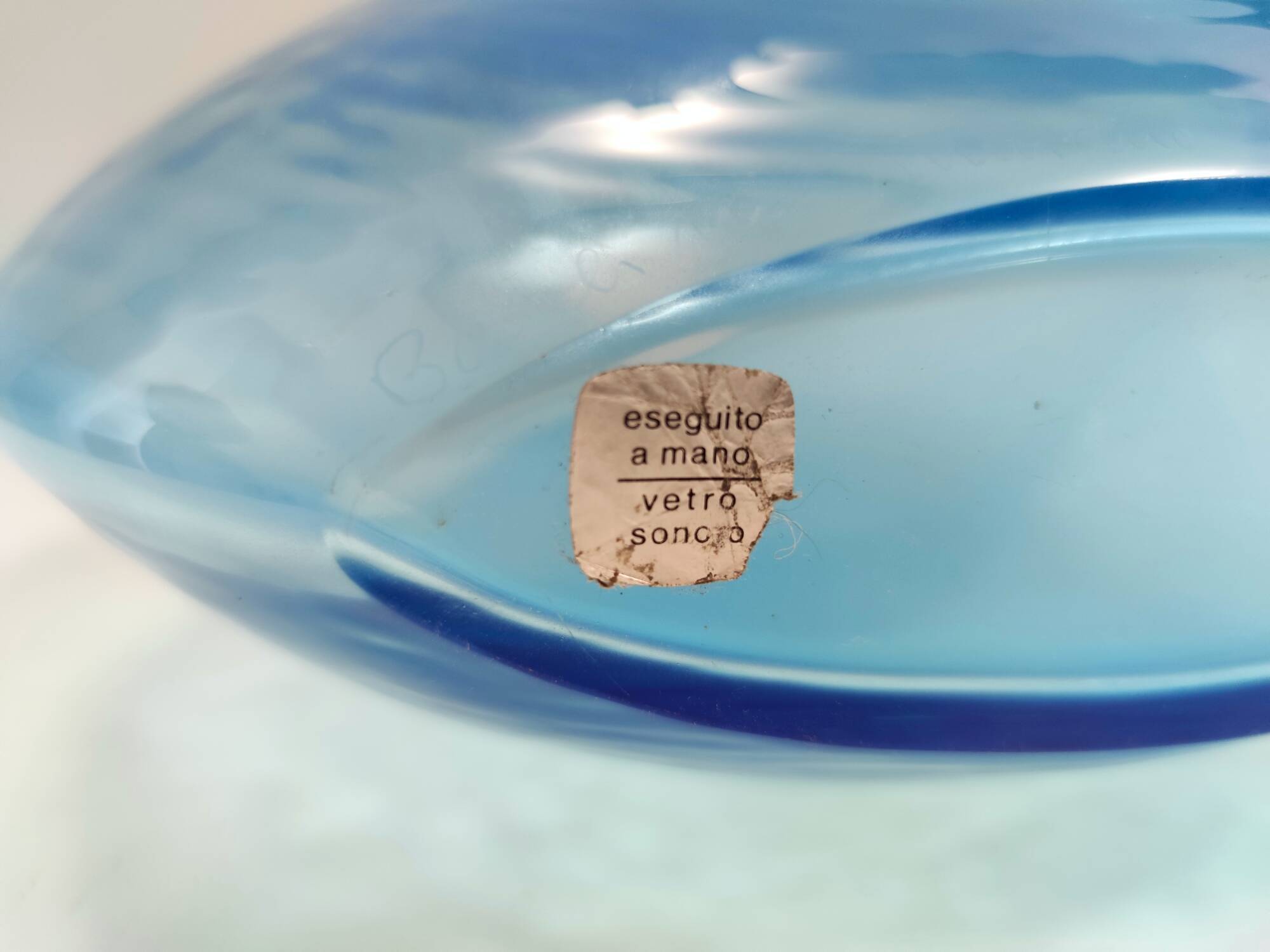 Round Cyan Murano Glass Bottle by Alfredo Barbini, Italy, 1980s