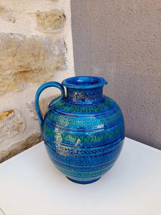Bitossi ceramic vase or jug, Aldo Londi, Rimini blu.
