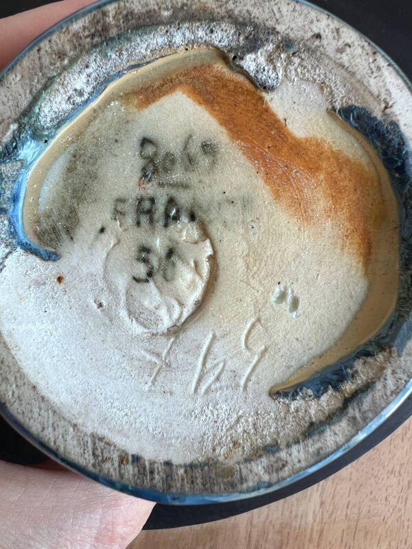 Pique-fleurs en céramique émaillée bleue, 1956