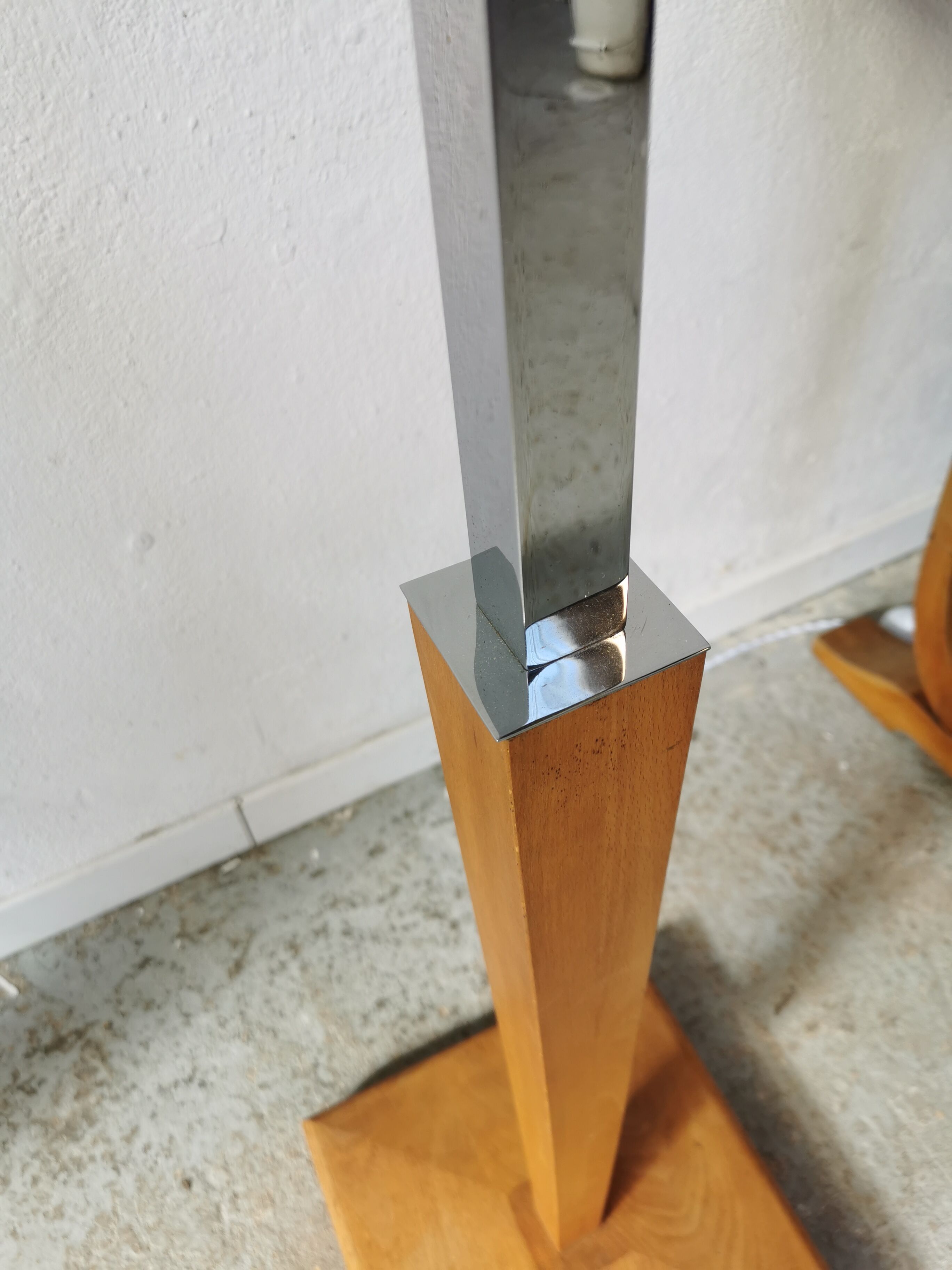 Art deco floor lamp Mazda chrome opaline wood