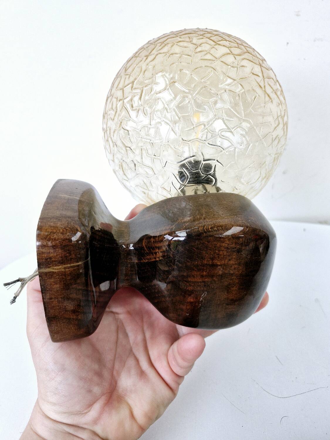2 Art Deco ball wall lights Wood Cut glass Functional