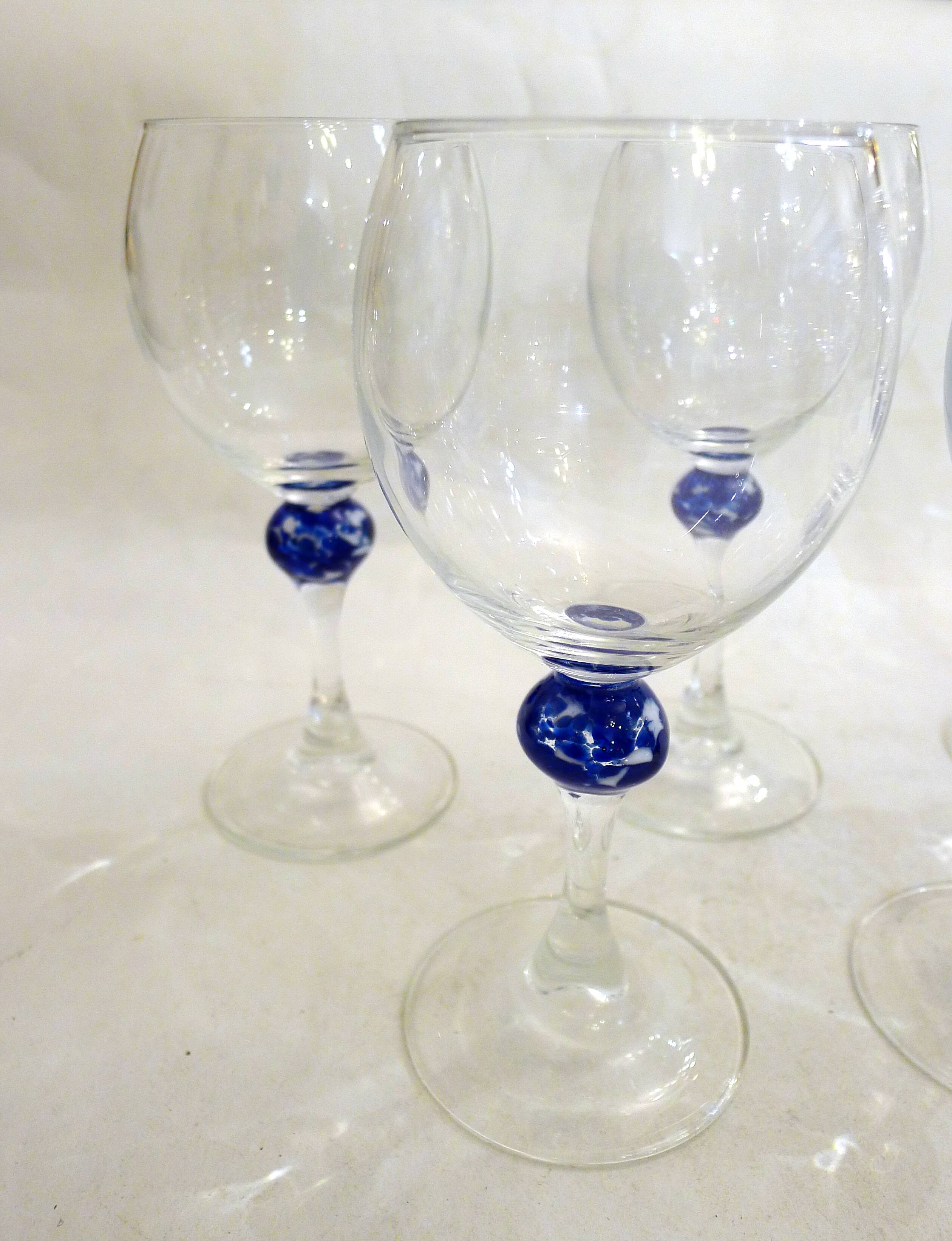 Set of 6 blue ball wine glasses by Luminarc.