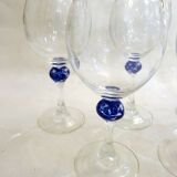 Set of 6 blue ball wine glasses by Luminarc.