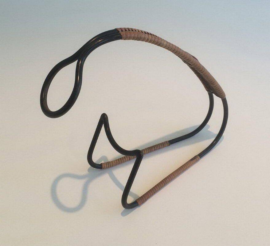 Lacquered metal and rattan bottle holder