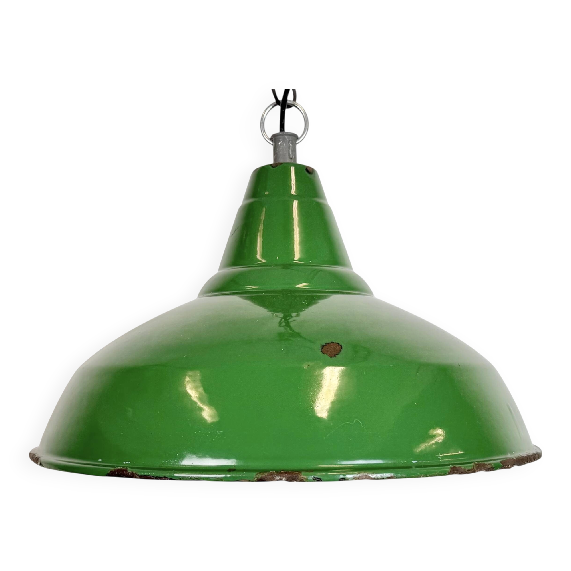 Industrial British Green Enamel Factory Pendant Lamp, 1960s