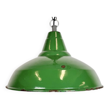 Industrial British Green Enamel Factory Pendant Lamp, 1960s