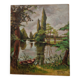 Old oil painting on wood from the 50s