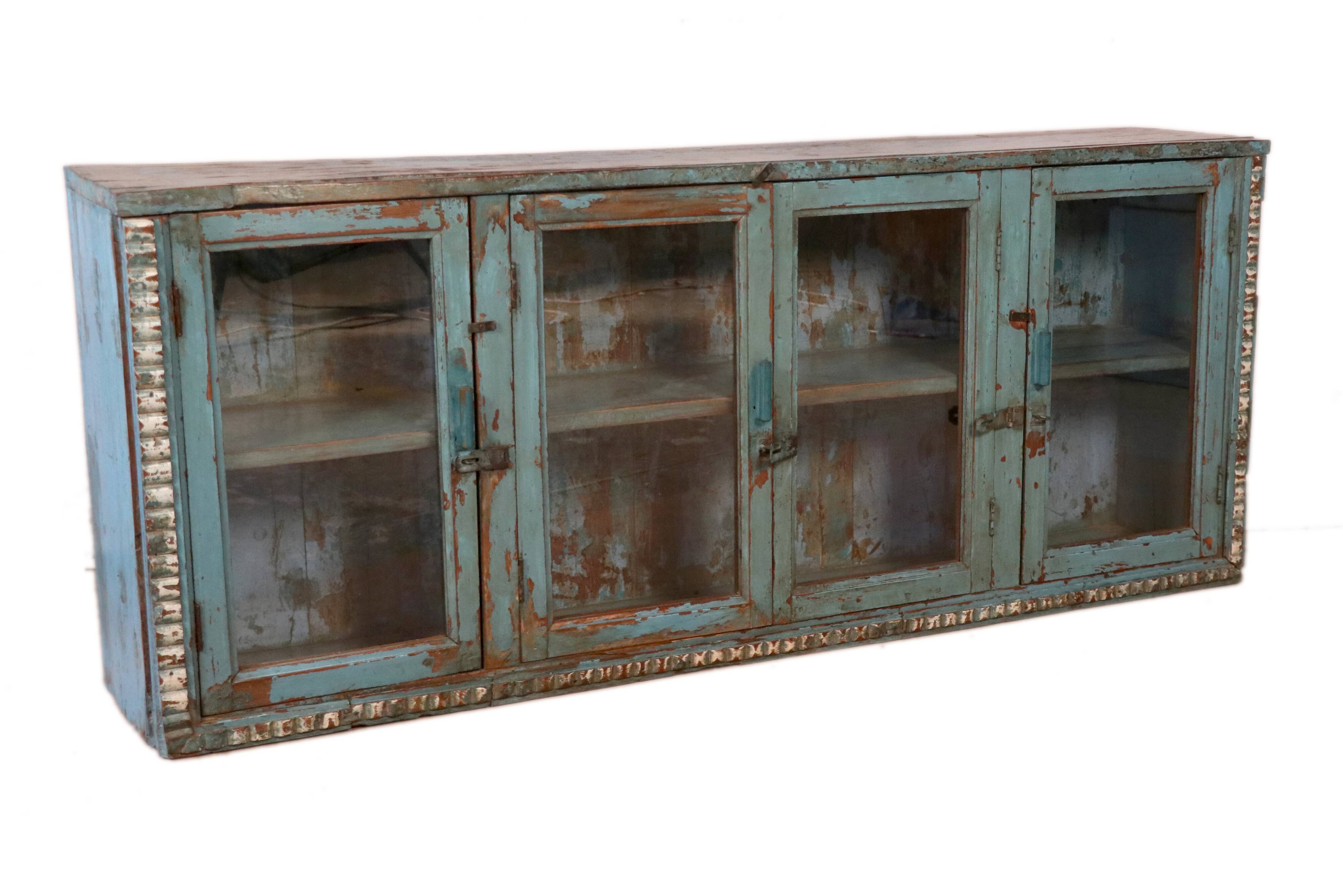 Old sideboard burmese teak enfilade blue-grey patina