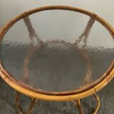 1960s rattan and glass coffee table