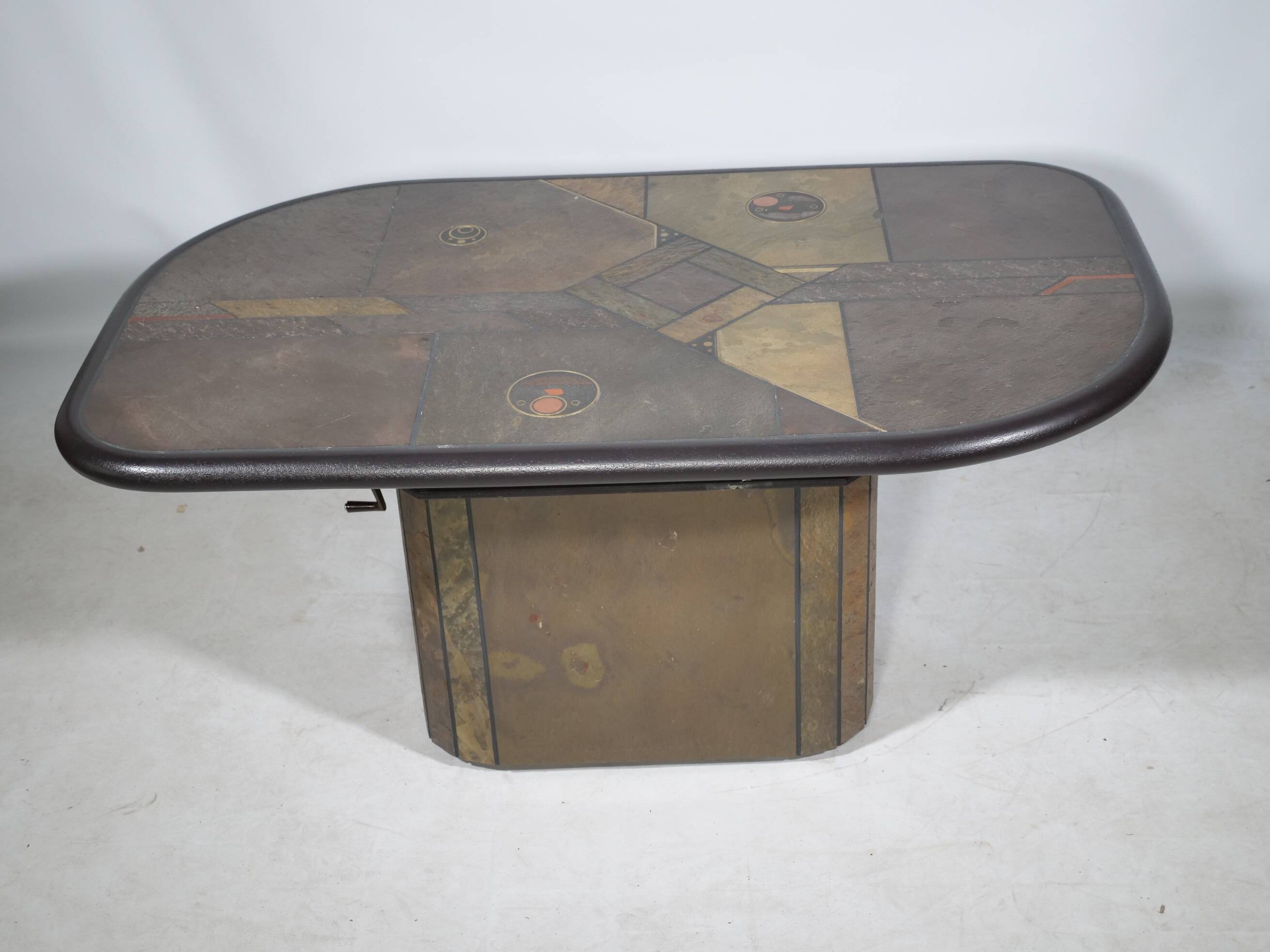 Brutalist stone copper brass design coffee table by Paul Kingma, 70s 80s
