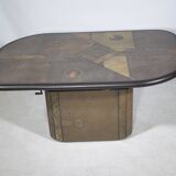 Table basse brutaliste en pierre, cuivre et laiton par Paul Kingma, années 70-80