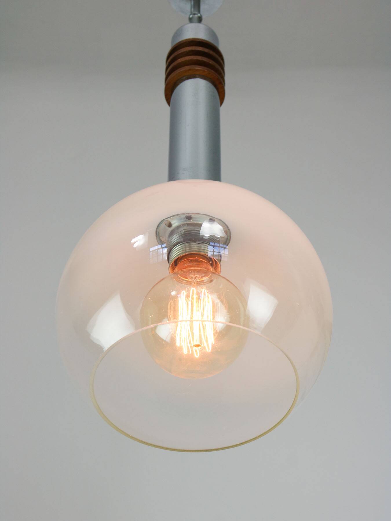 Vintage Italian Chrome and Glass Pendant Lamp