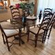 Large antique dining table in wrought iron and smoked glass,