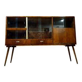 Renewed 1950s art deco showcase, high-legged, retro, vintage
