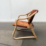 Mid-century safari lounge chair in bamboo and Danish leather, 1960s.