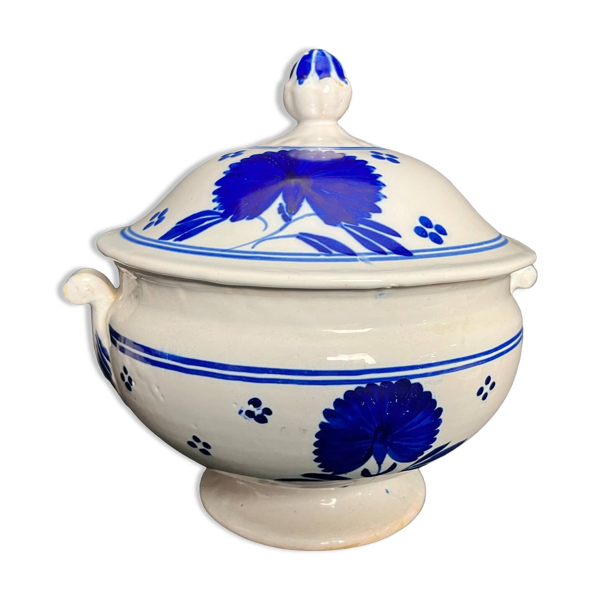 Lunéville, soupière en faïence à décor bleu fin XIXème