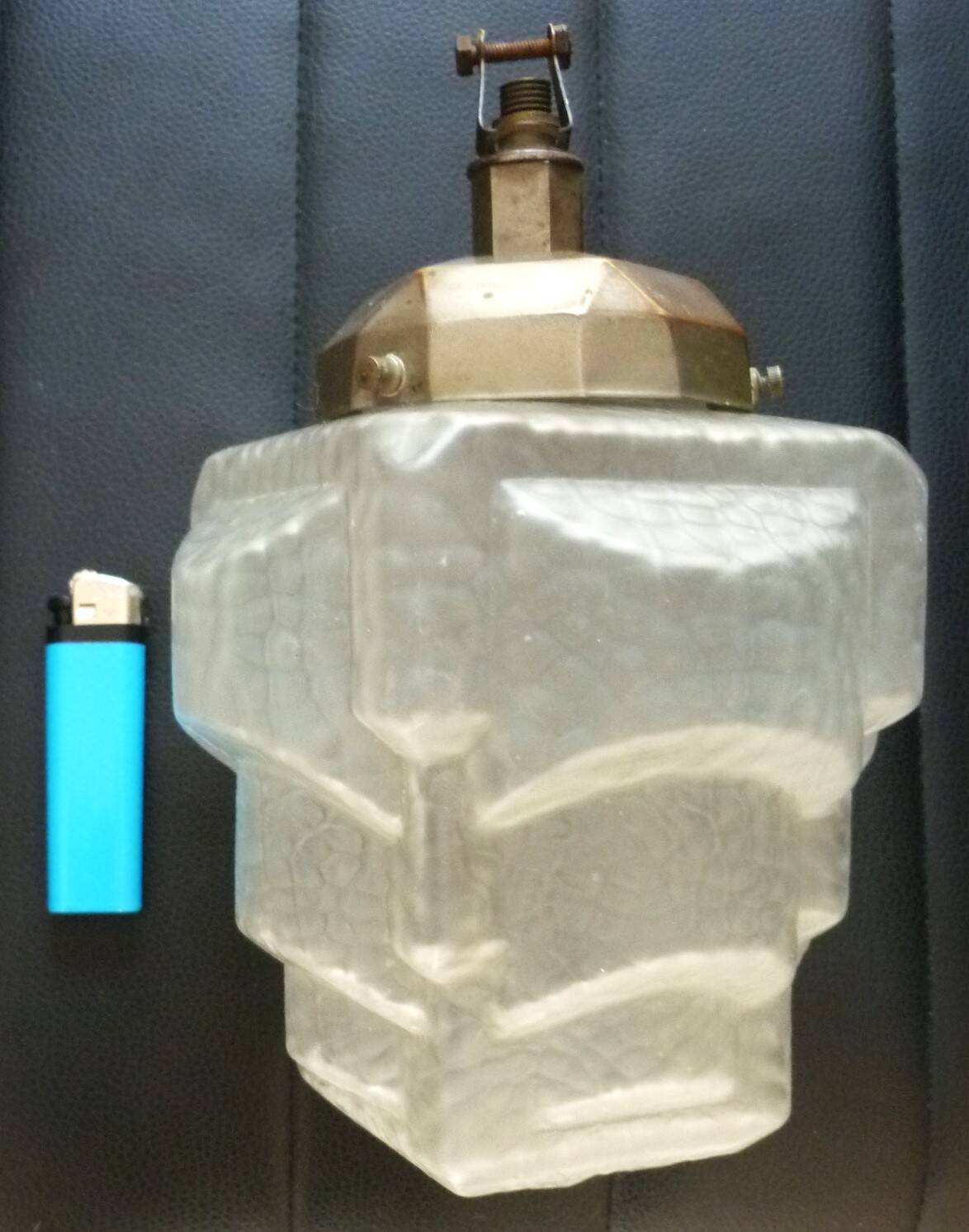 Art deco pendant lamp, frosted glass globe, skyscraper, building