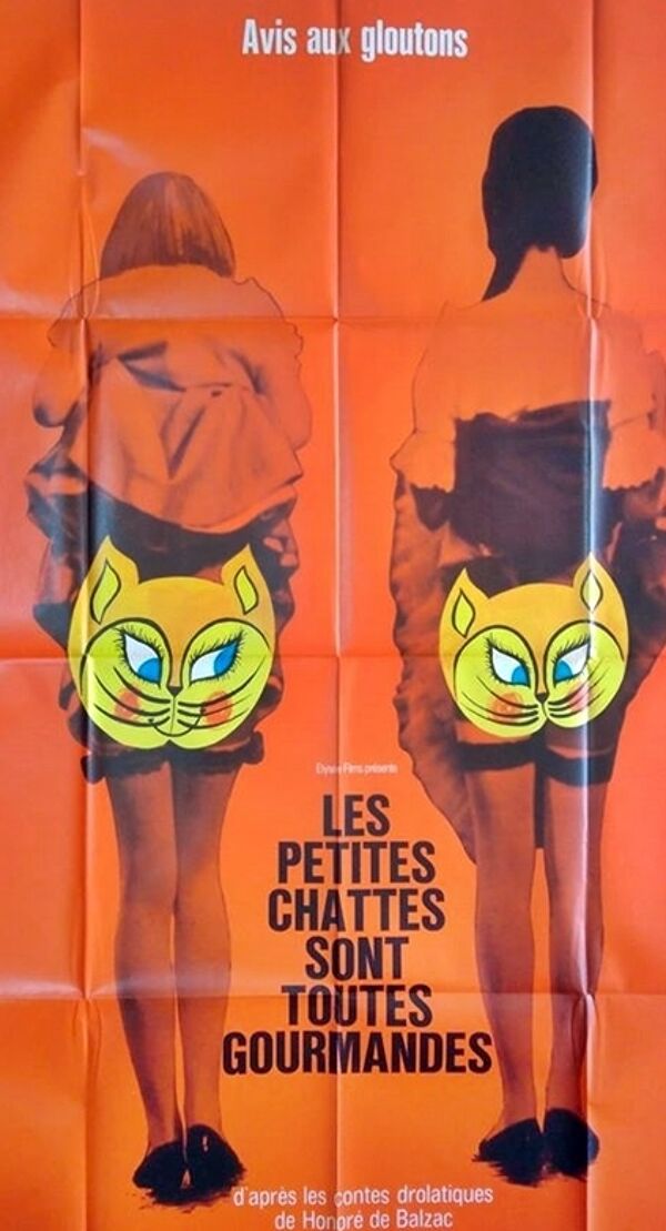 Affiche vintage originale 1971 les petites chattes sont toutes gourmandes 120x160 cm