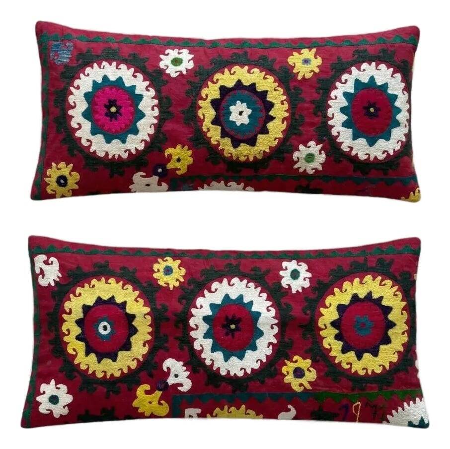 Set of 2 vintage embroidered cushion covers 38x84 cm
