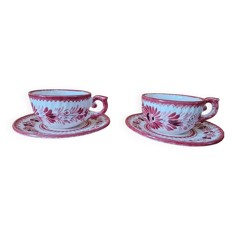 Henriot in Quimper - Set of 2 cups and saucers with a floral design.