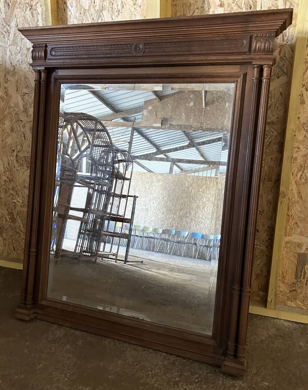 Trumeau Mirror, Henri II, early 20th century, oak and bevelled mirror