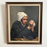 Oil on canvas by M. Dorion 1893 portrait of a Breton woman at work
