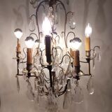Neoclassical bronze chandelier with 8 lights, tassels and dagger