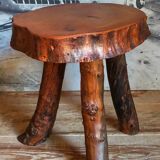Brutalist sofa tip table in vintage solid wood